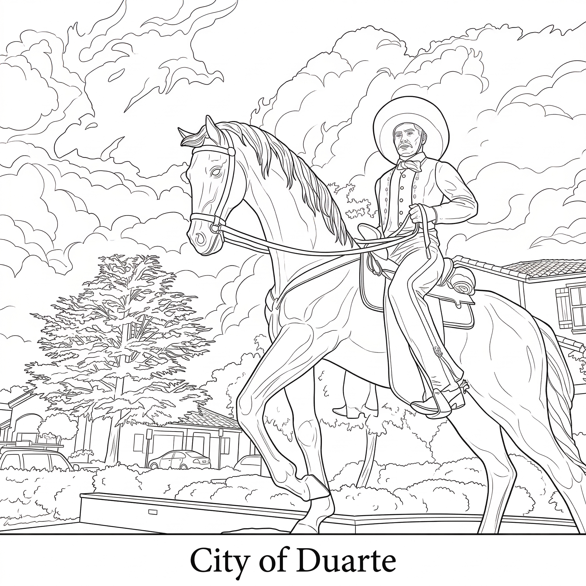 Illustration of the Duarte equestrian statue representing Janus Pest Management's pest control services in Duarte, CA