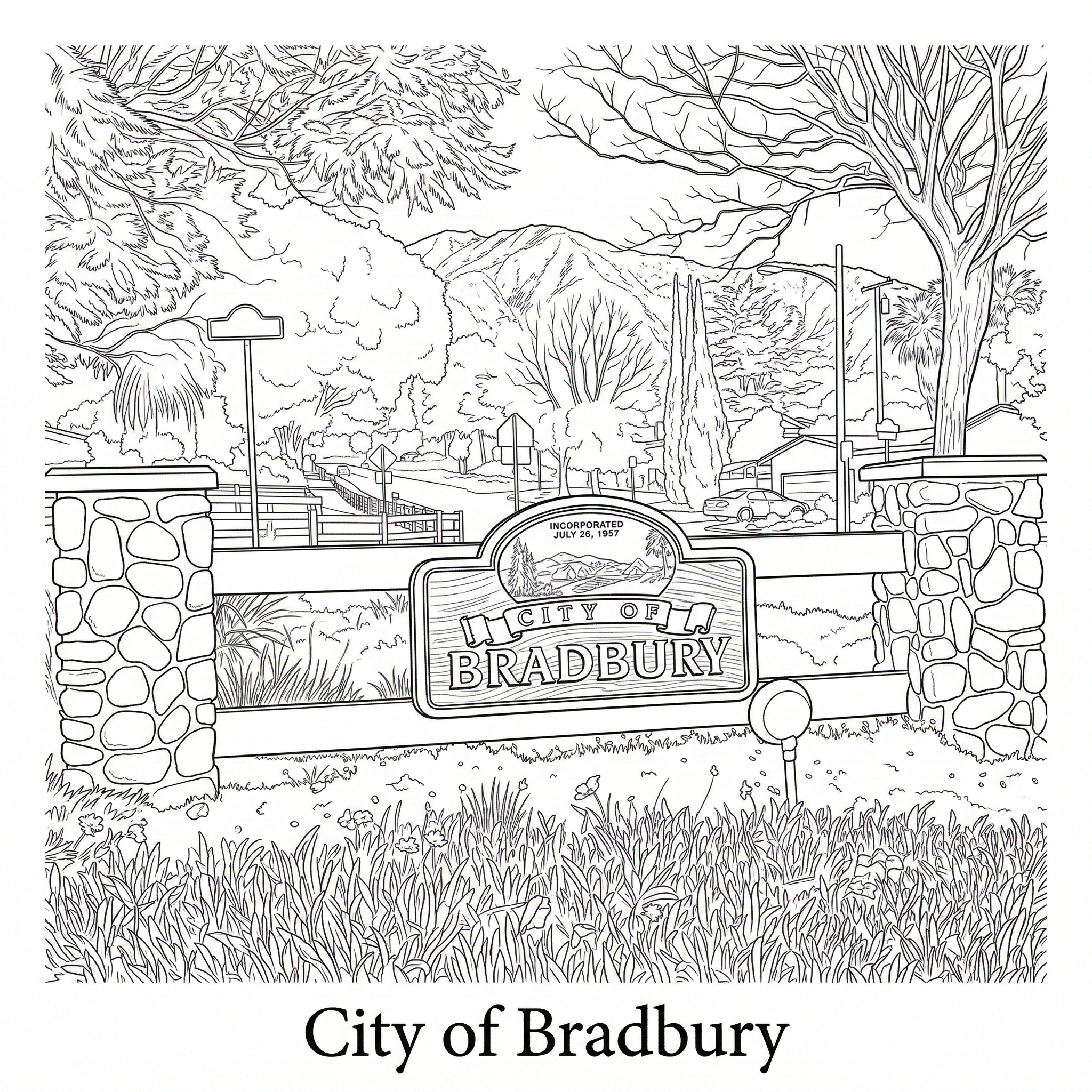 Bradbury city landmark illustration - Janus Pest Management serves Bradbury CA