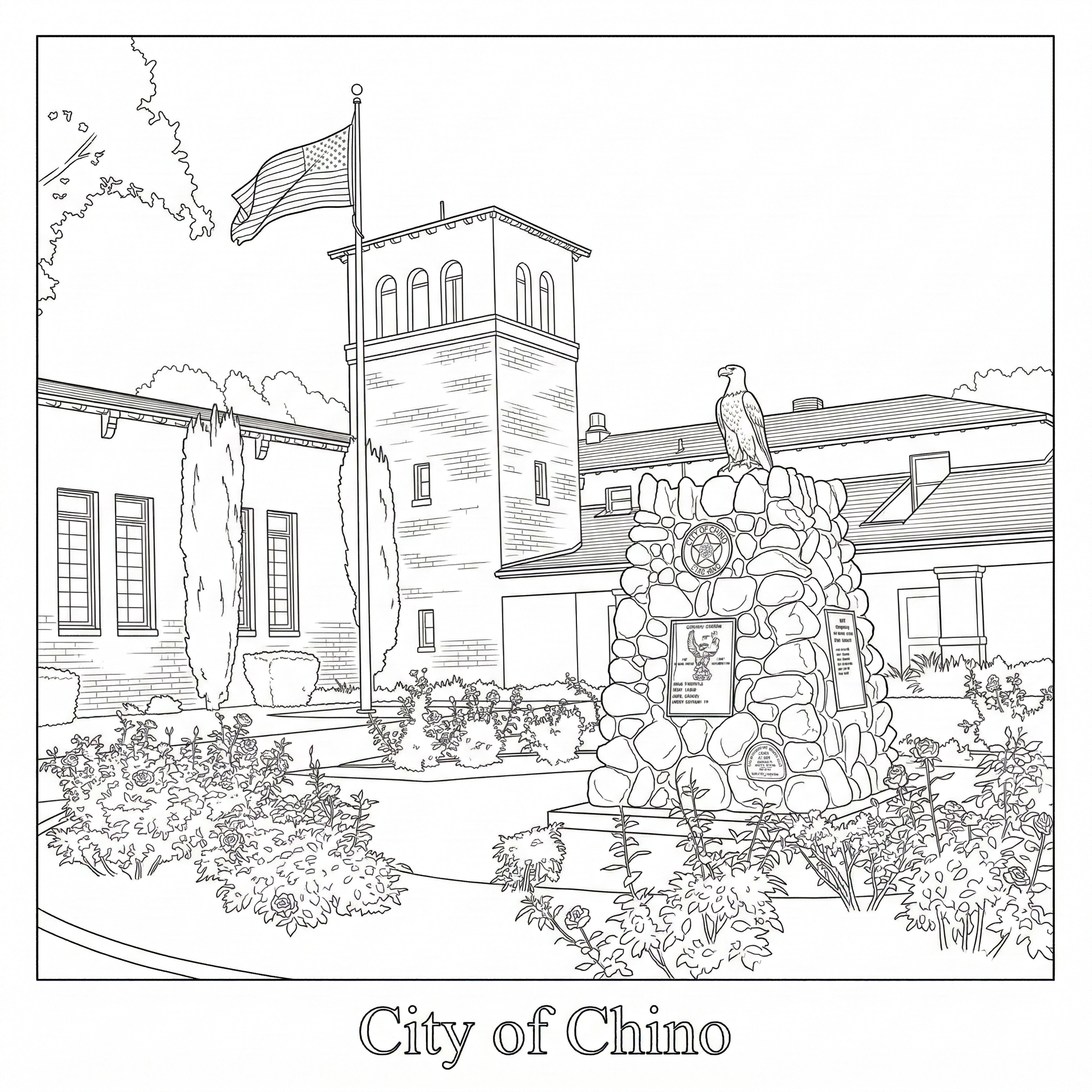 Chino city landmark illustration - Janus Pest Management serves Chino CA