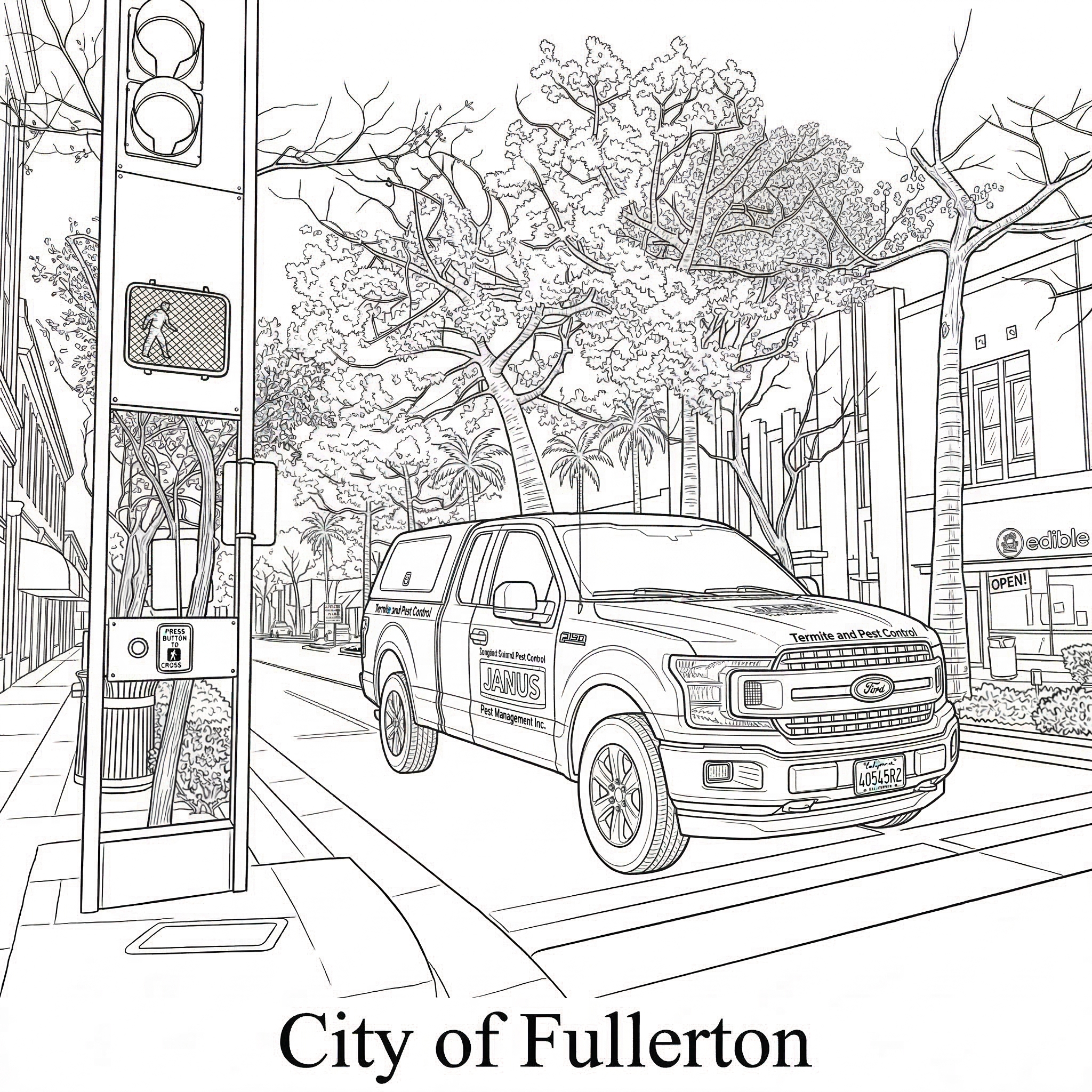 Fullerton city landmark illustration - Janus Pest Management serves Fullerton CA