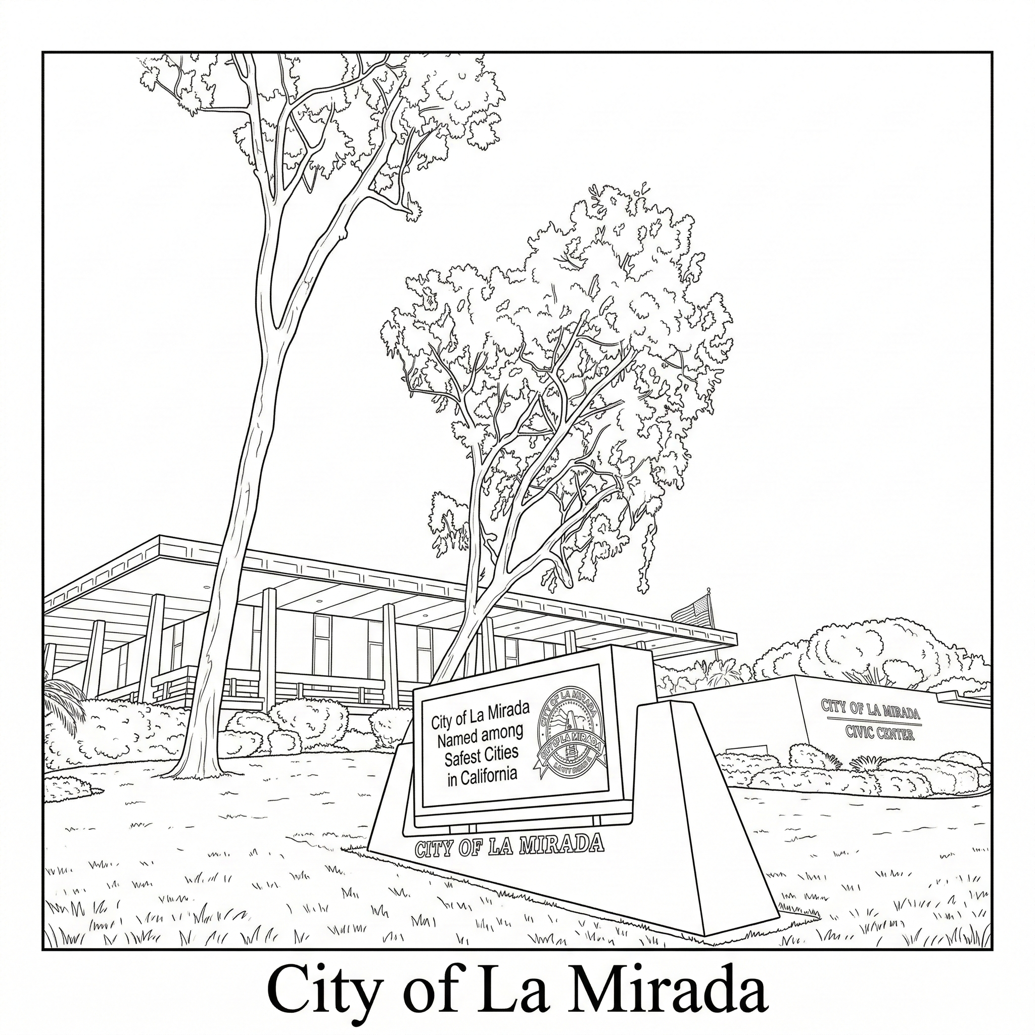 La Mirada city landmark illustration - Janus Pest Management serves La Mirada CA