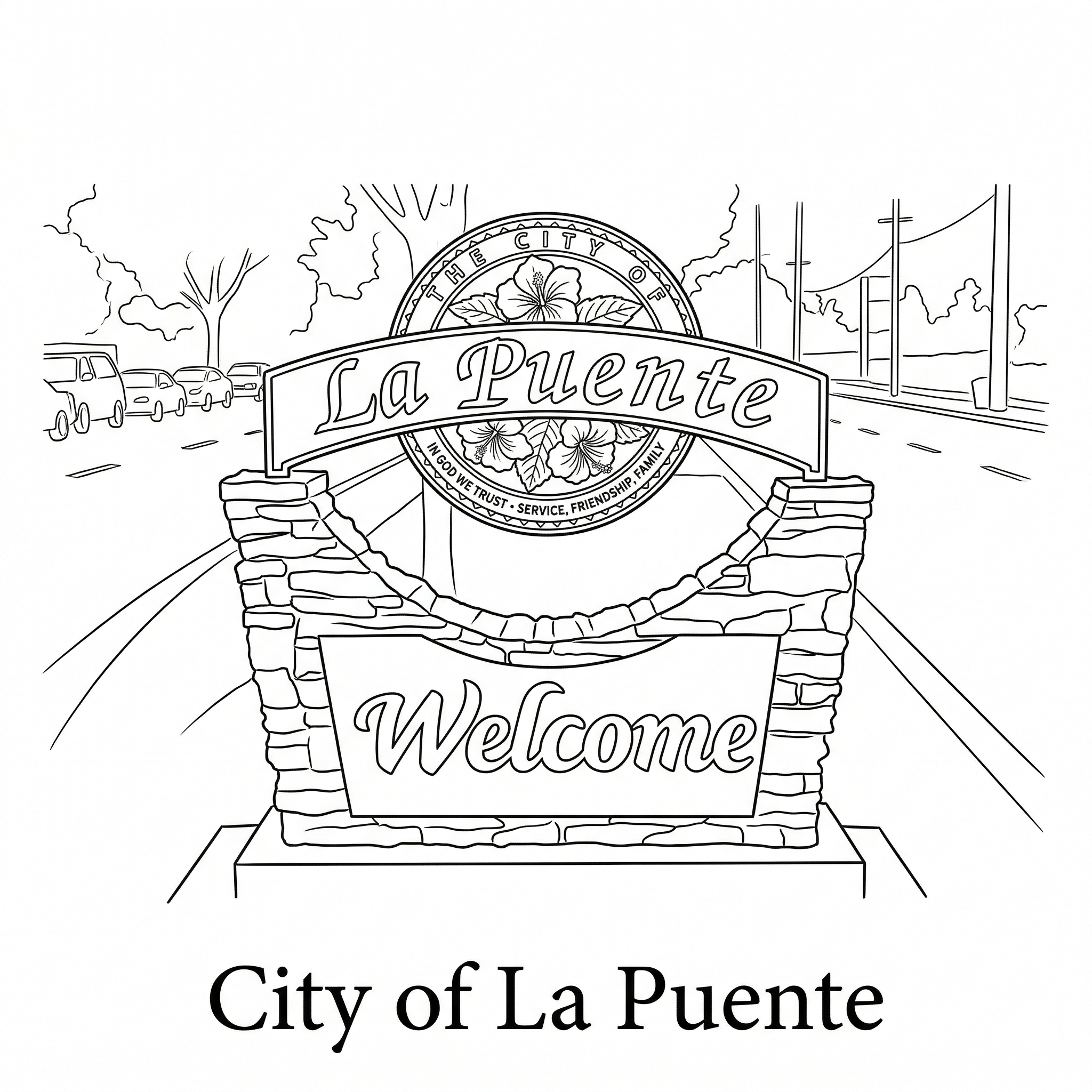 La Puente city landmark illustration - Janus Pest Management serves La Puente CA