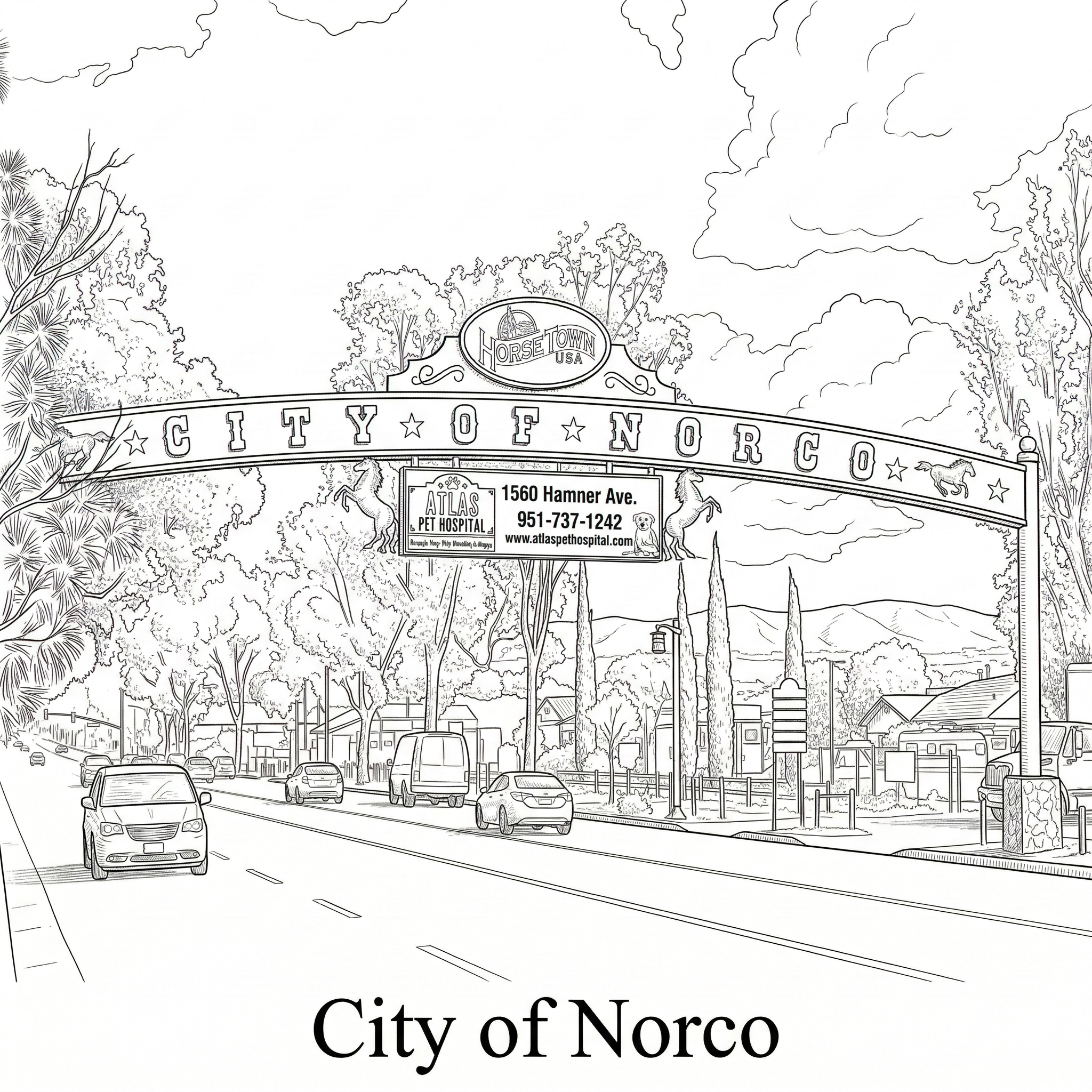 Norco city landmark illustration - Janus Pest Management serves Norco CA