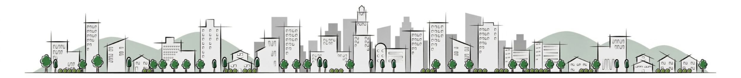 Line art skyline illustration of the San Gabriel Valley service area with mountains and trees