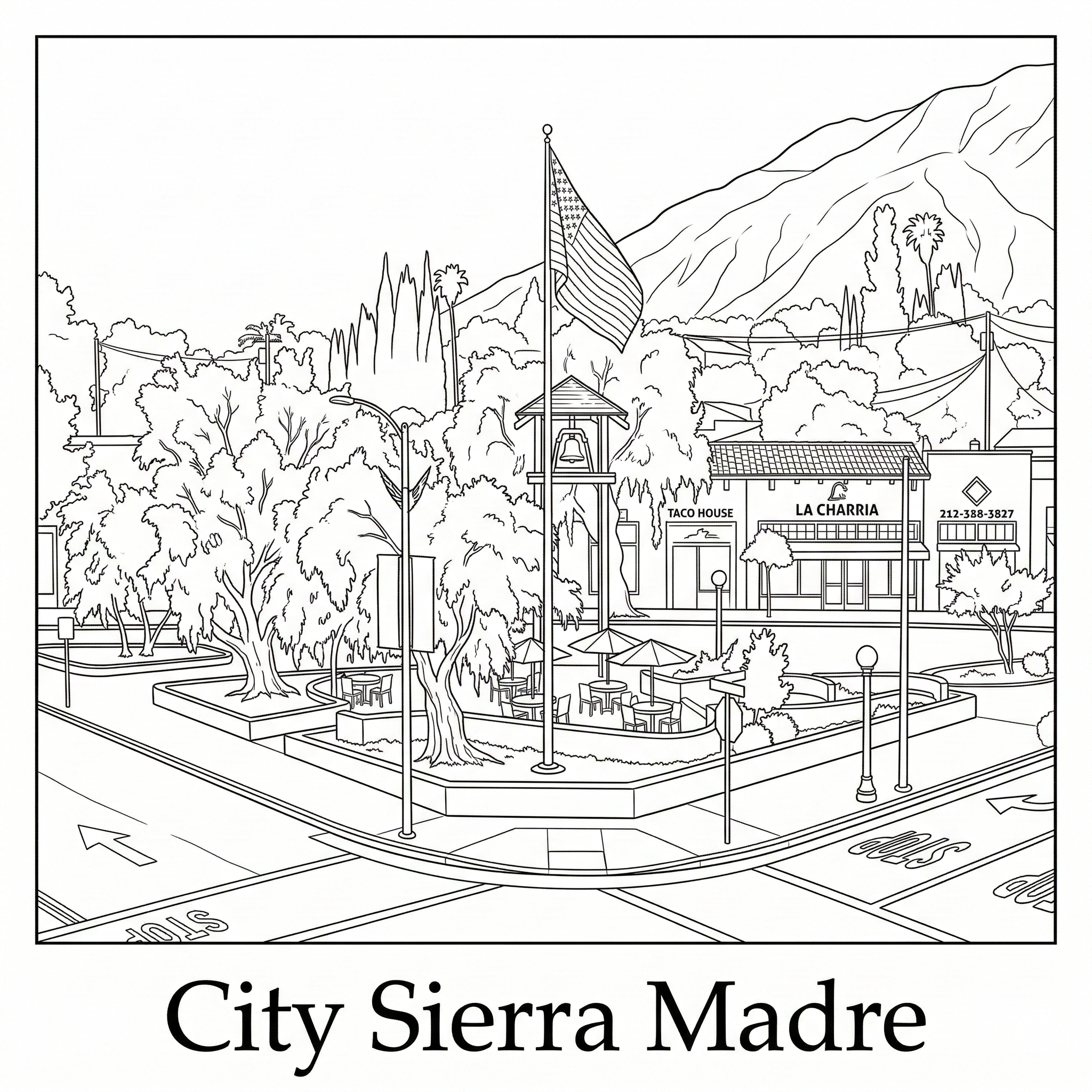 Sierra Madre city landmark illustration - Janus Pest Management serves Sierra Madre CA