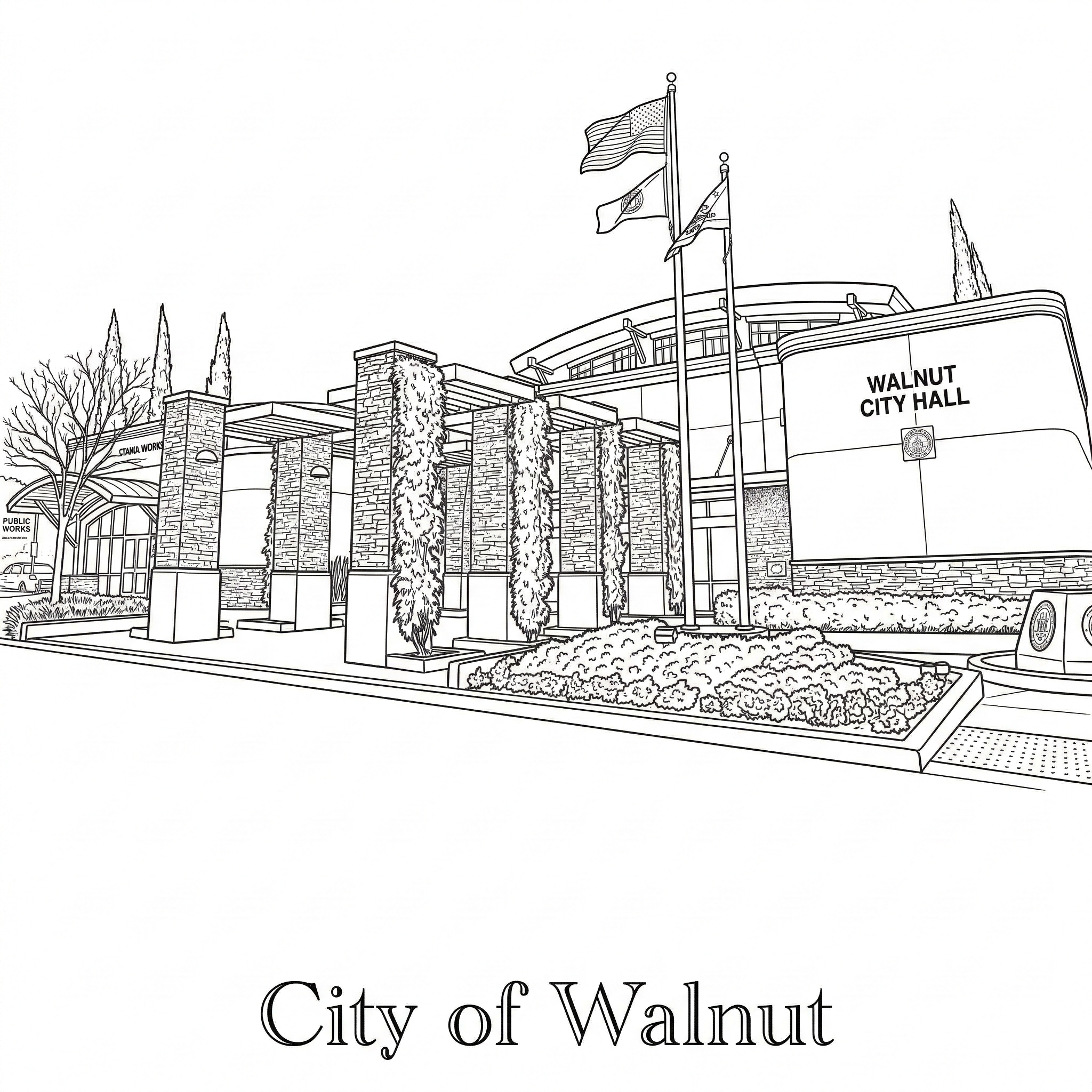 Walnut city landmark illustration - Janus Pest Management serves Walnut CA